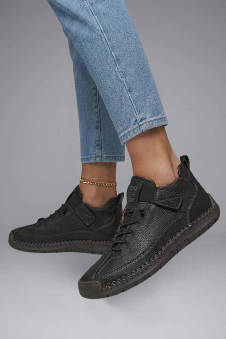 Alyssa – Leather Trainers with Stretch Panels and EVA Sole