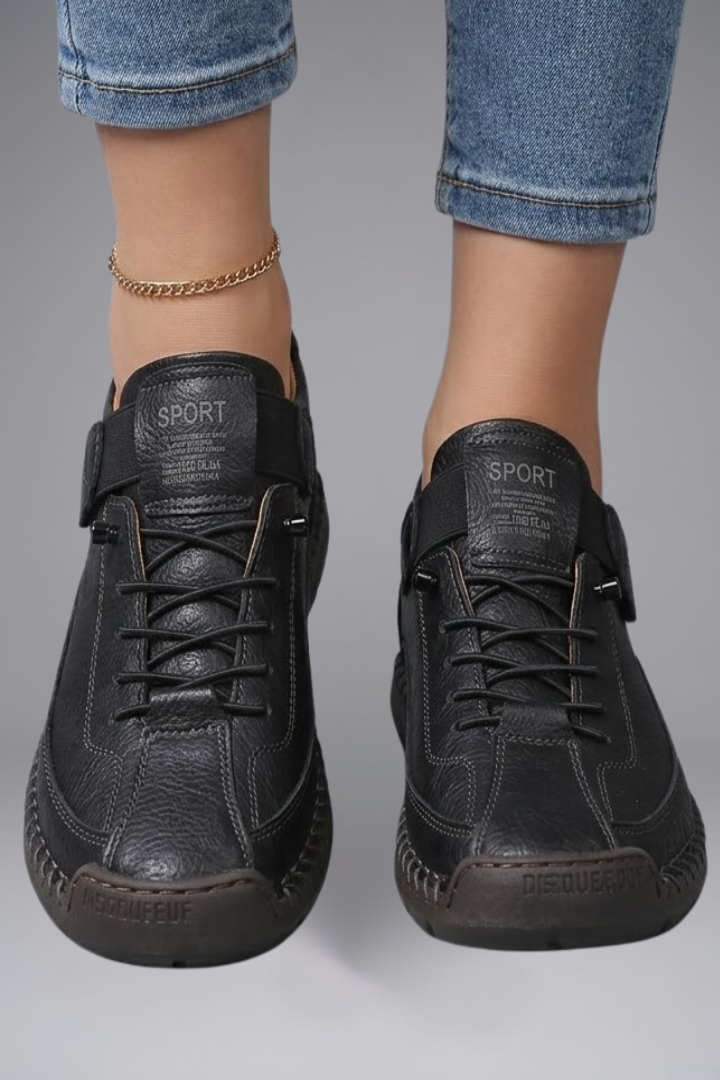 Alyssa – Leather Trainers with Stretch Panels and EVA Sole