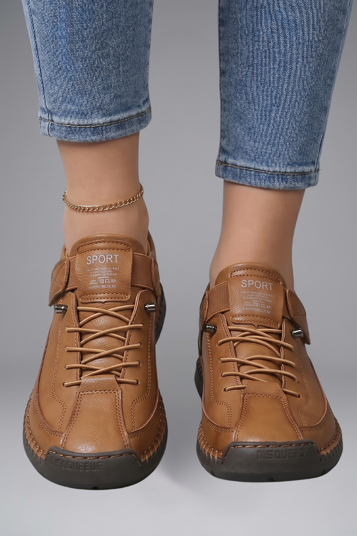 Alyssa – Leather Trainers with Stretch Panels and EVA Sole
