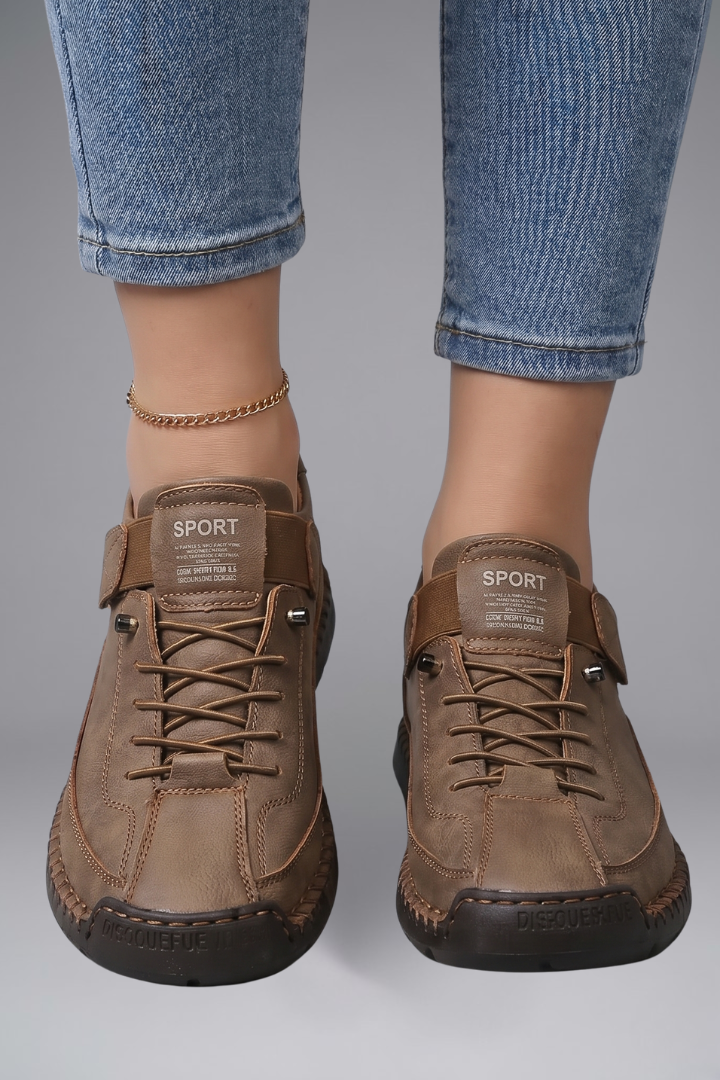 Alyssa – Leather Trainers with Stretch Panels and EVA Sole