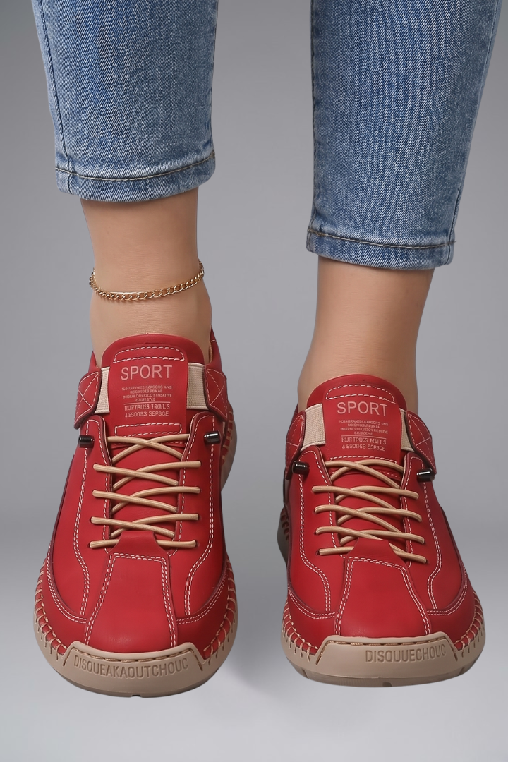 Alyssa – Leather Trainers with Stretch Panels and EVA Sole