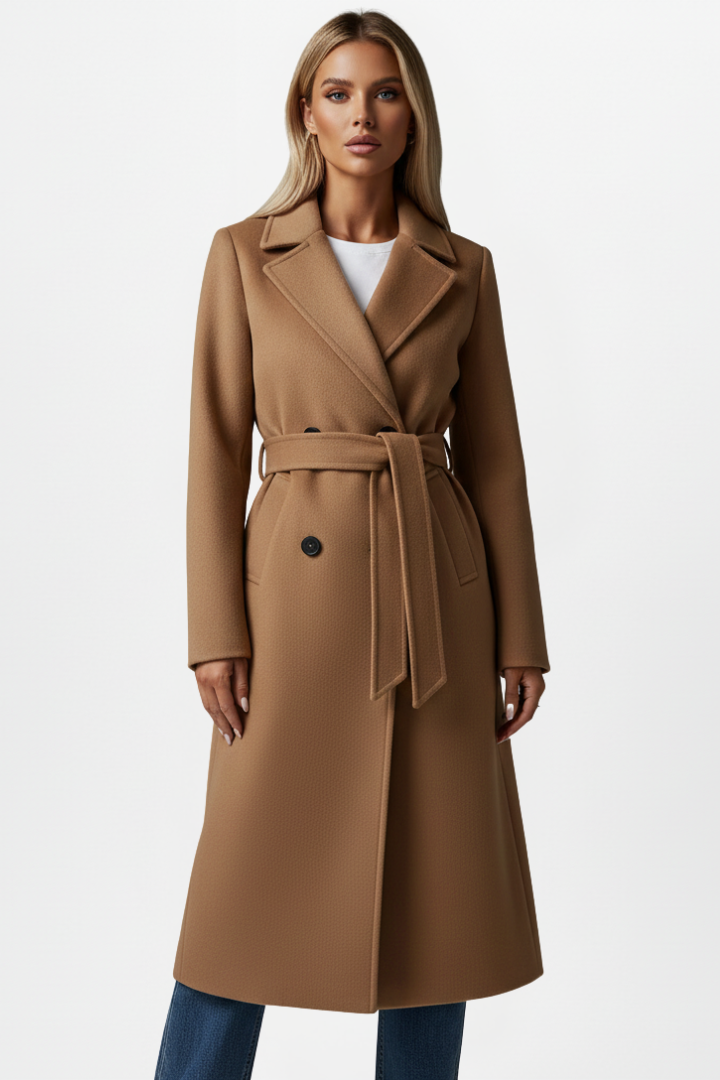 Isla – Belted Double-Breasted Long Coat