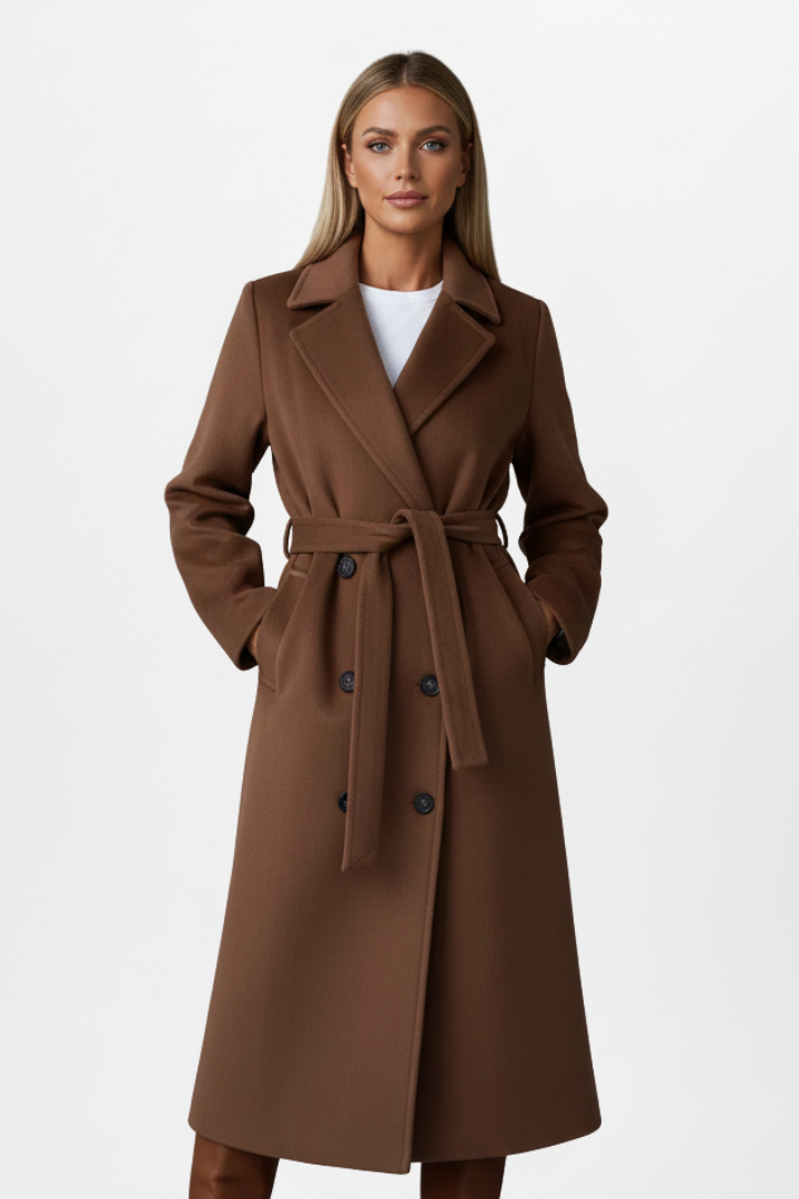 Isla – Belted Double-Breasted Long Coat