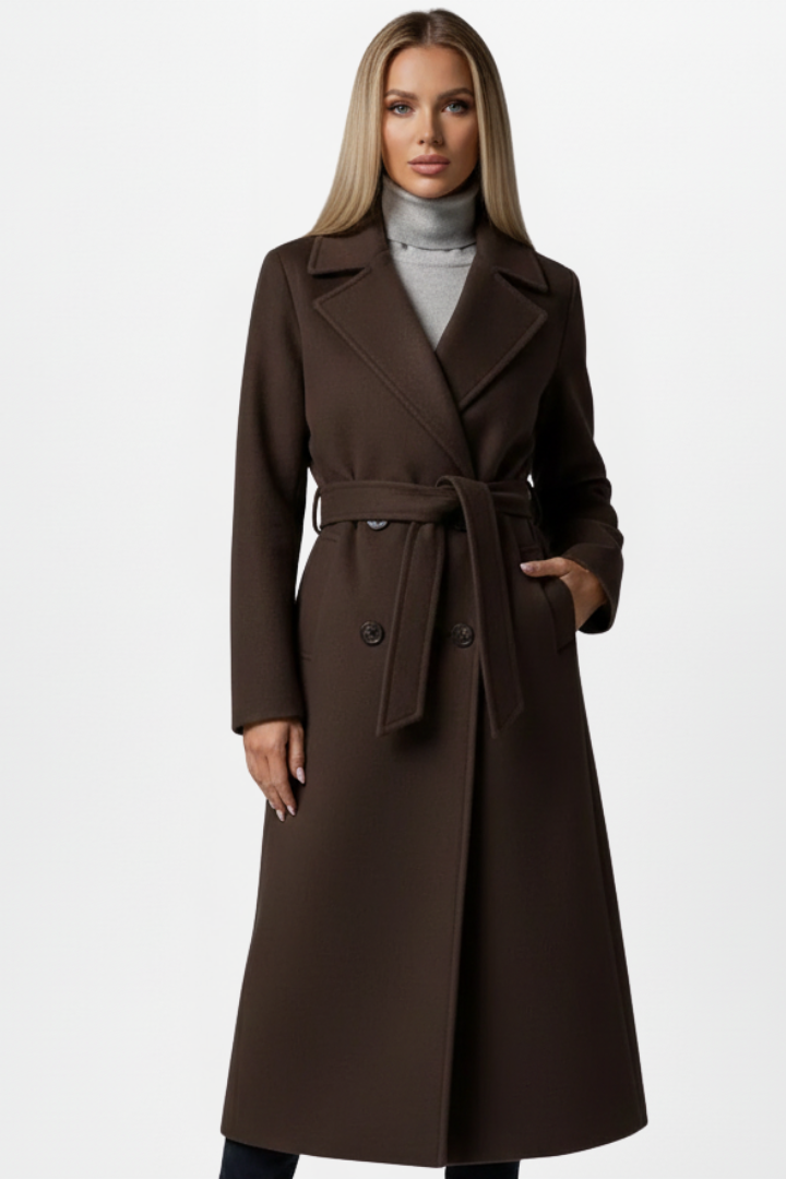 Isla – Belted Double-Breasted Long Coat