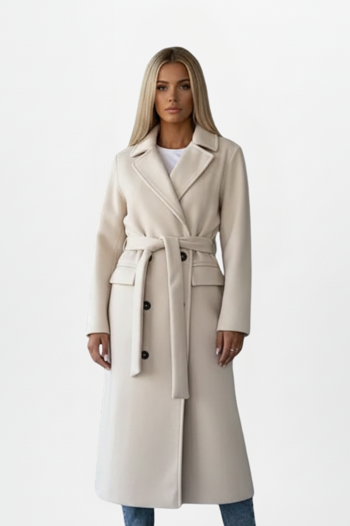 Isla – Belted Double-Breasted Long Coat