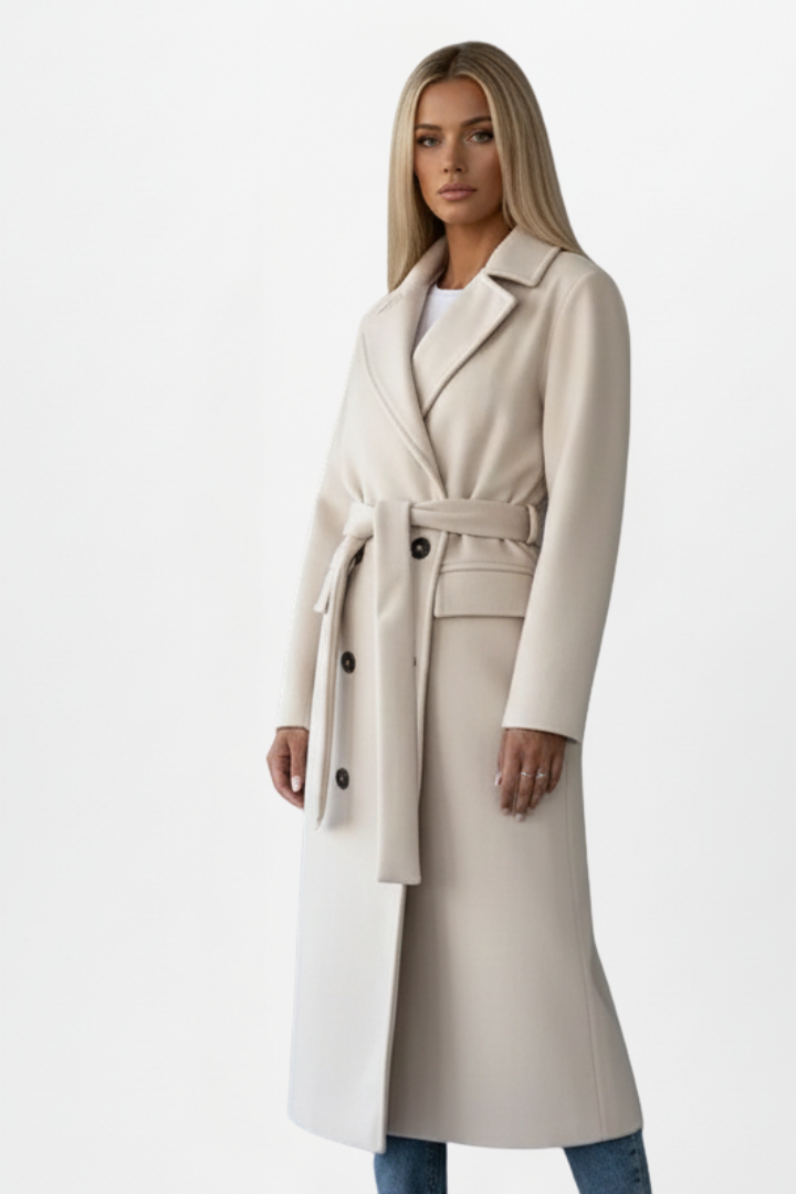 Isla – Belted Double-Breasted Long Coat