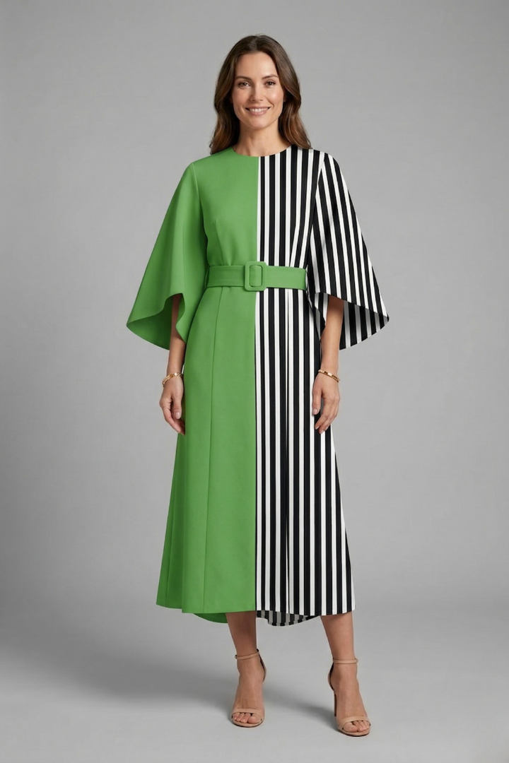 Nina – Round Neck Midi Dress with Wide Sleeves