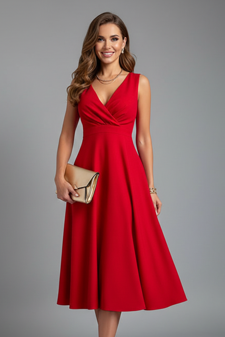 Daphne – V-Neck Zip-Back Midi Dress