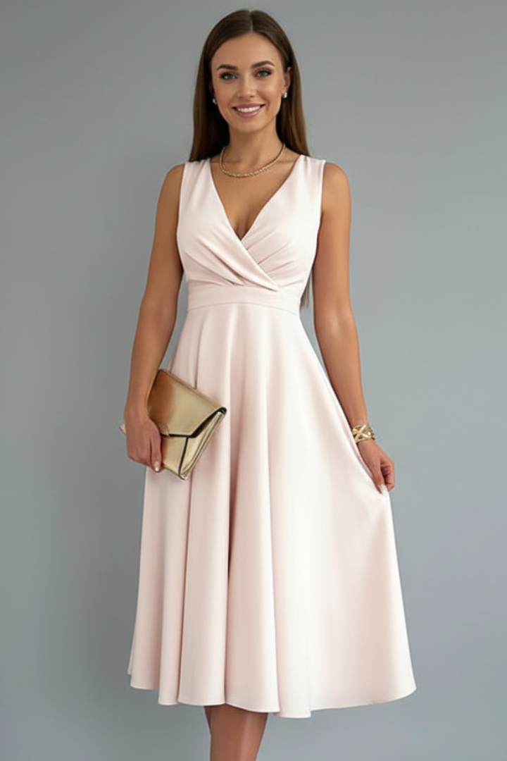 Daphne – V-Neck Zip-Back Midi Dress