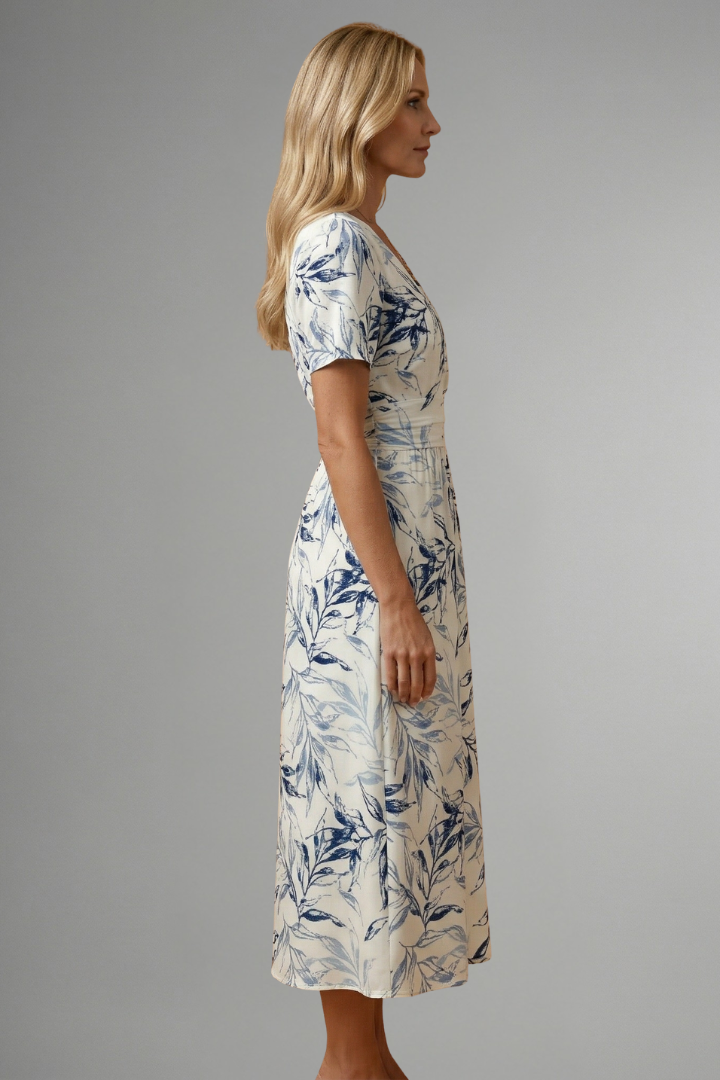 Isla – V-Neck Floral Print Midi Dress