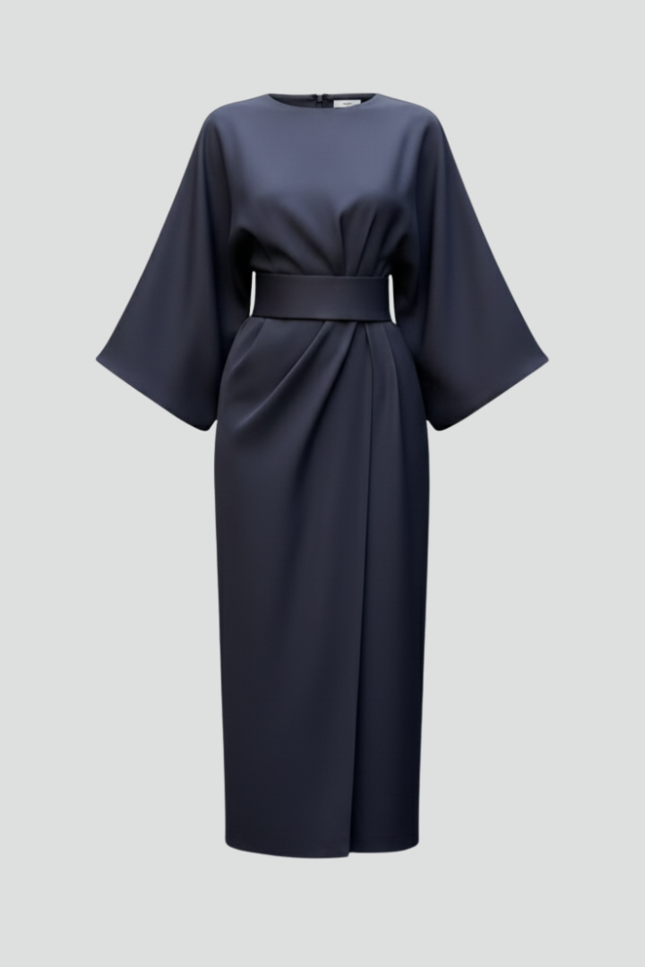 Daphne – Belted Midi Dress with Flared Sleeves