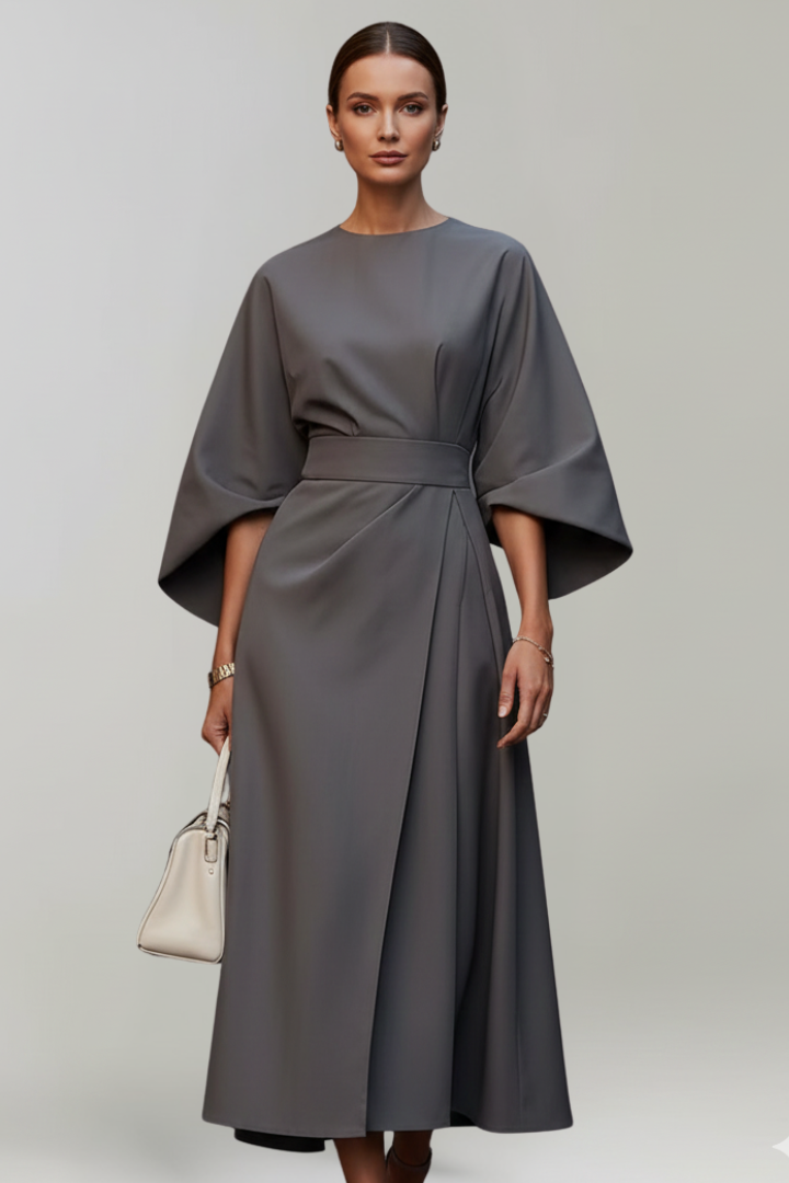 Daphne – Belted Midi Dress with Flared Sleeves