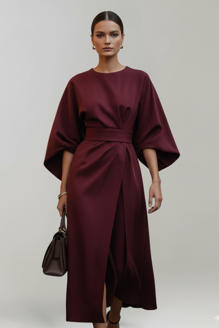 Daphne – Belted Midi Dress with Flared Sleeves