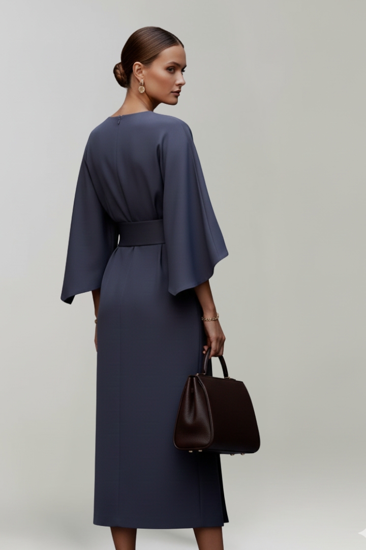 Daphne – Belted Midi Dress with Flared Sleeves
