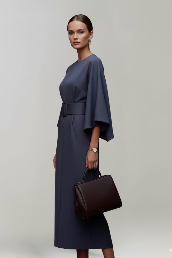 Daphne – Belted Midi Dress with Flared Sleeves