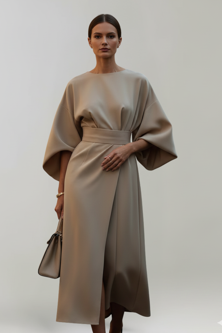 Daphne – Belted Midi Dress with Flared Sleeves