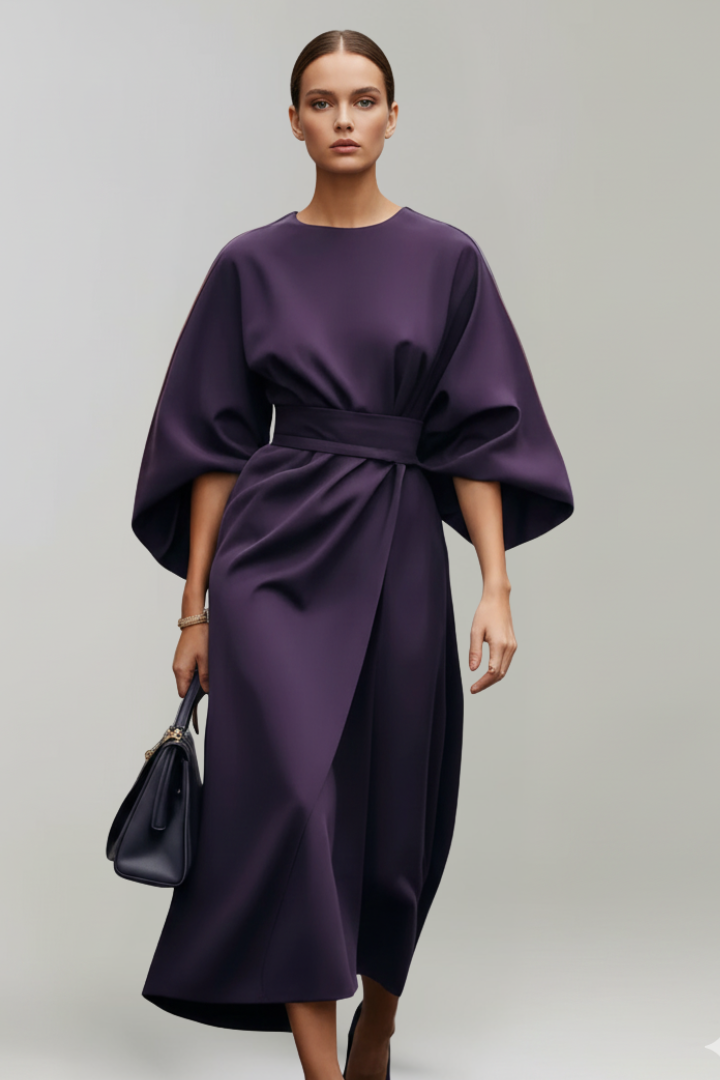 Daphne – Belted Midi Dress with Flared Sleeves