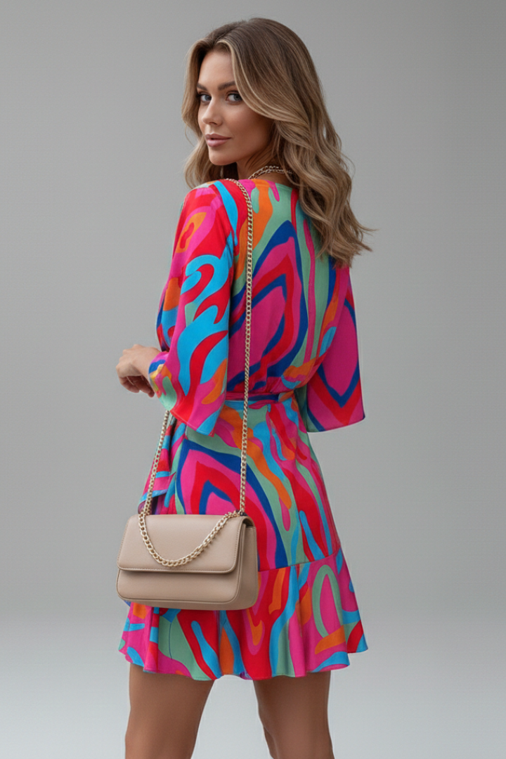 Daphne – Batwing Sleeve Mini Dress with Waist Tie