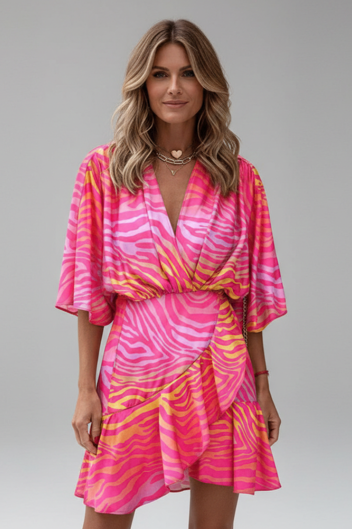 Daphne – Batwing Sleeve Mini Dress with Waist Tie