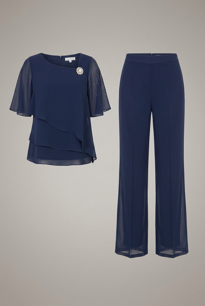 Aria – Layered Top and Straight Leg Trousers Set