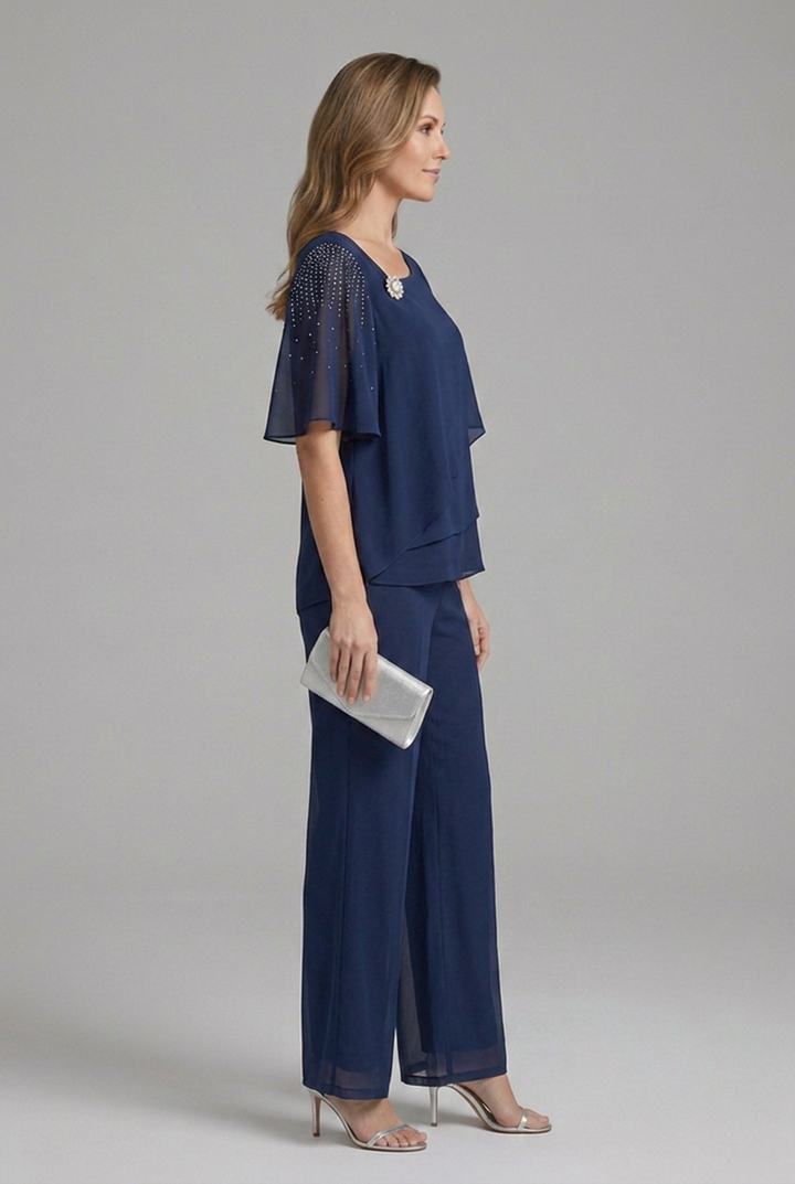 Aria – Layered Top and Straight Leg Trousers Set