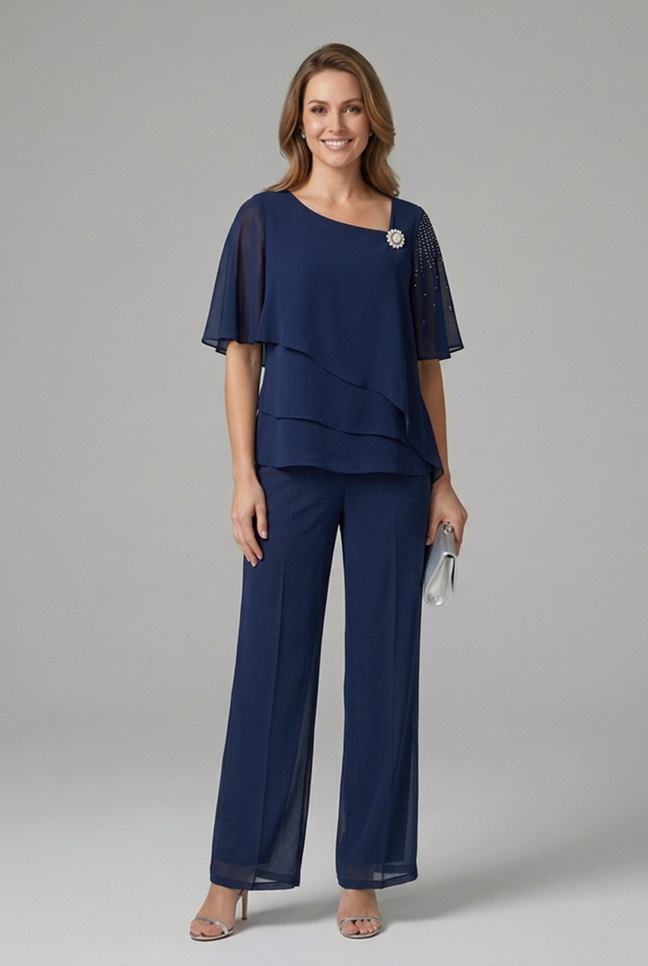 Aria – Layered Top and Straight Leg Trousers Set