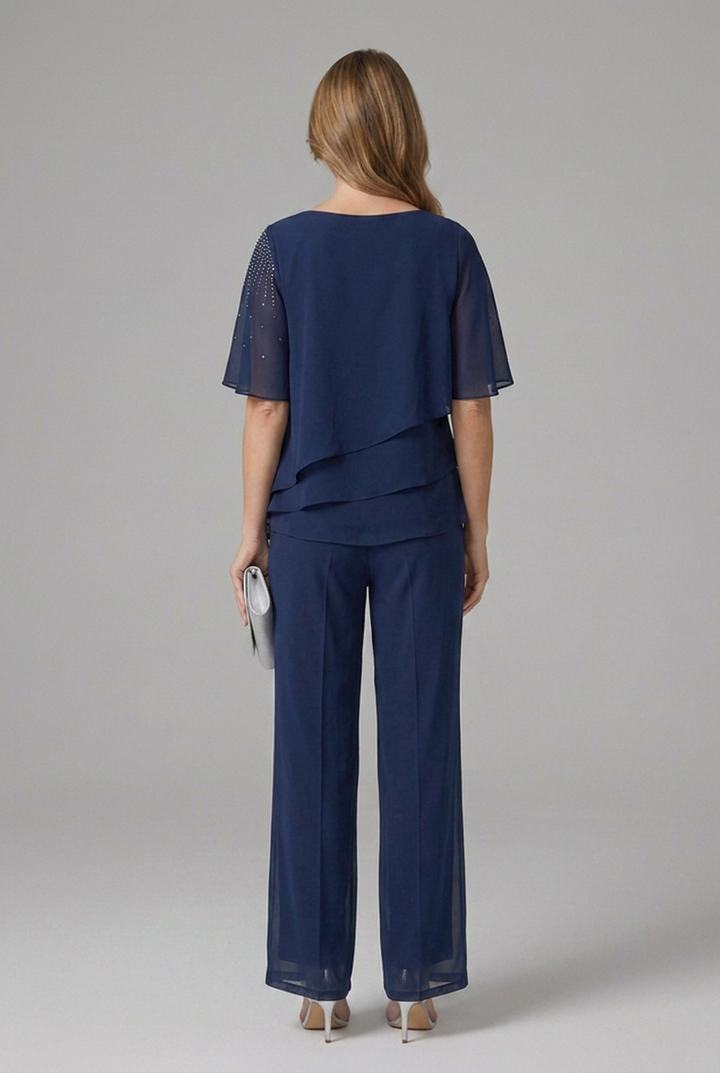 Aria – Layered Top and Straight Leg Trousers Set