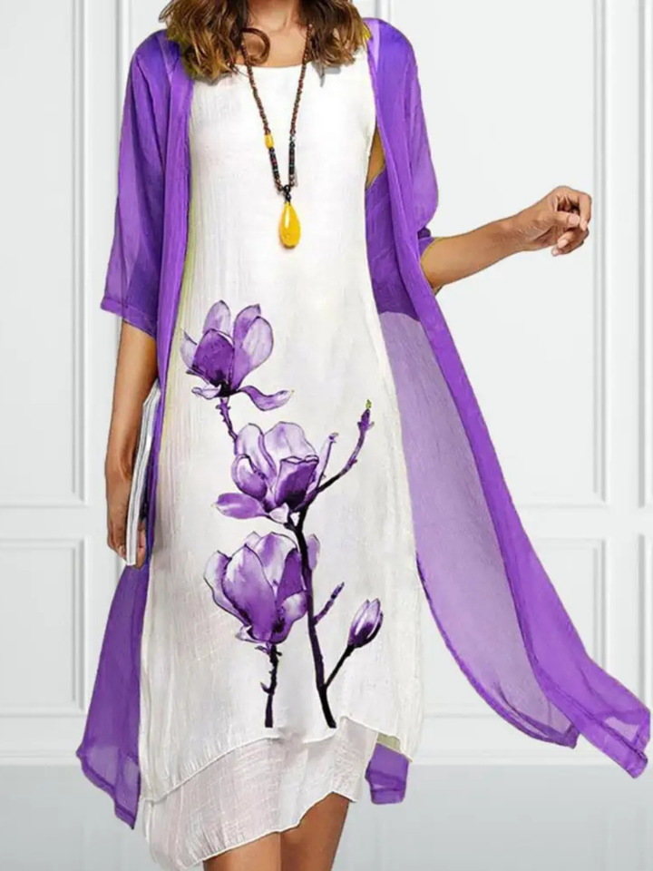Elsie – Sleeveless Linen Midi Dress with Chiffon Cardigan Set