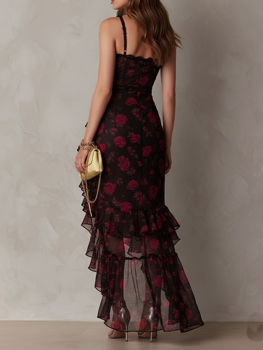 Isla – Floral Ruched Dress with Ruffle Hem