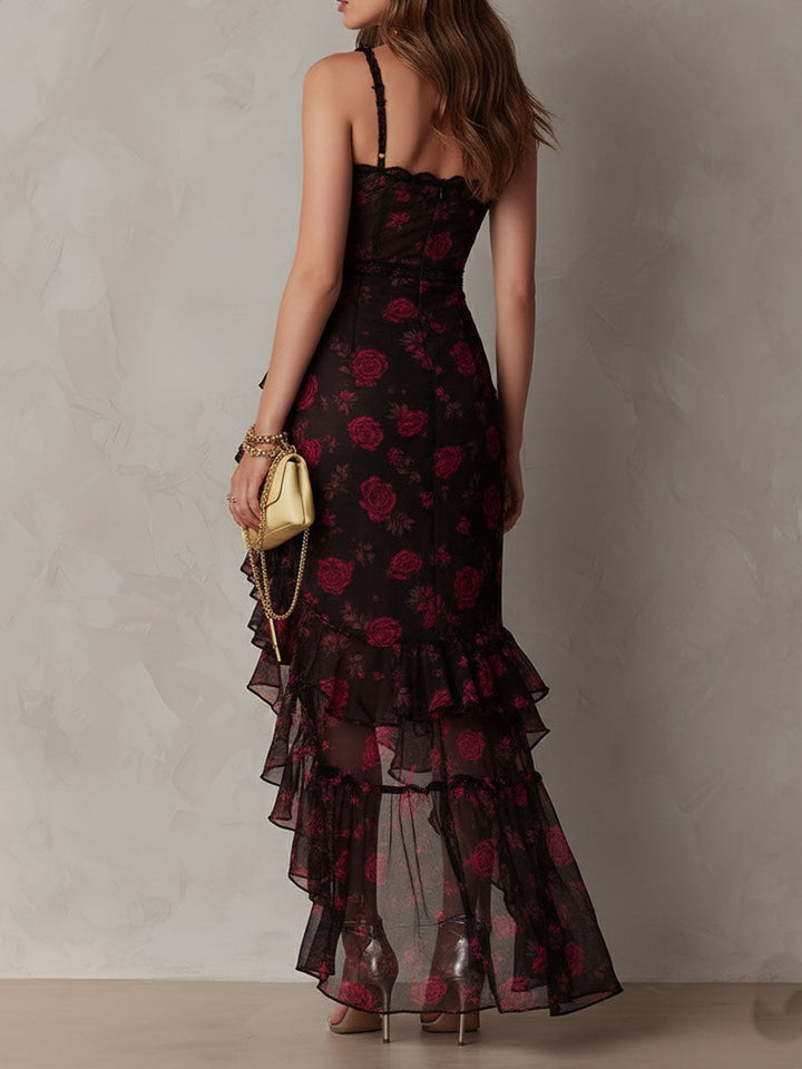Isla – Floral Ruched Dress with Ruffle Hem