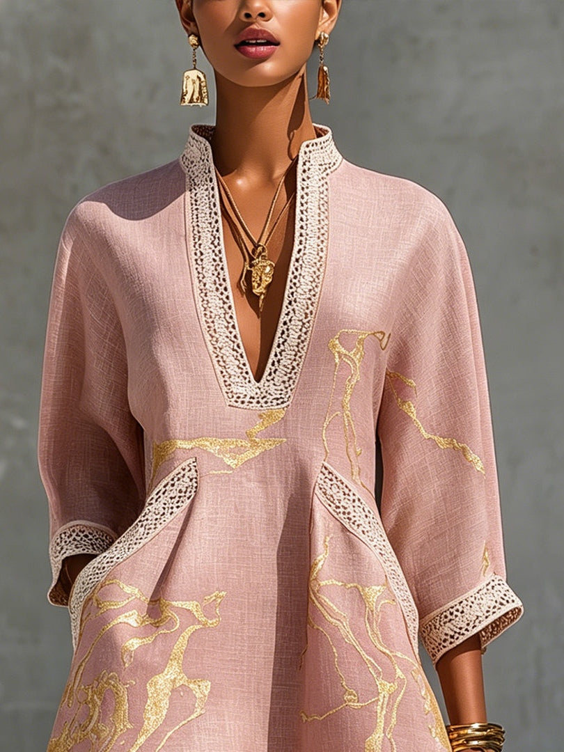 Aisha – V-Neck Mini Dress with Lace Trim