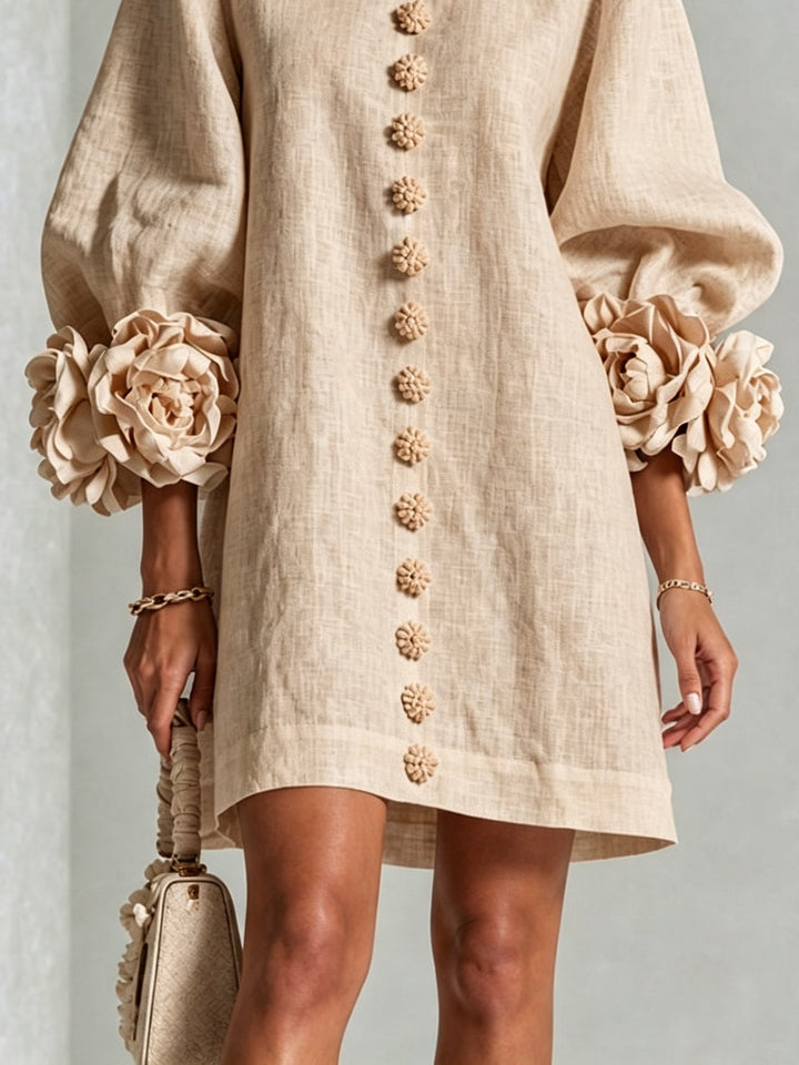 Delilah – Button-Front Mini Dress with Blossom Cuffs
