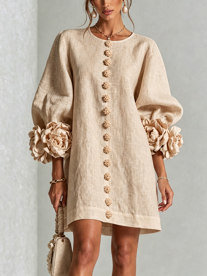 Fern – Button-Front Mini Dress with Floral Cuffs