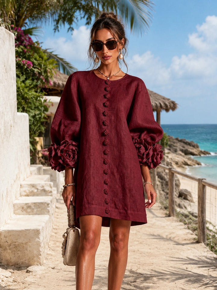 Annabel – Mini Dress with Rosette Detail Cuffs