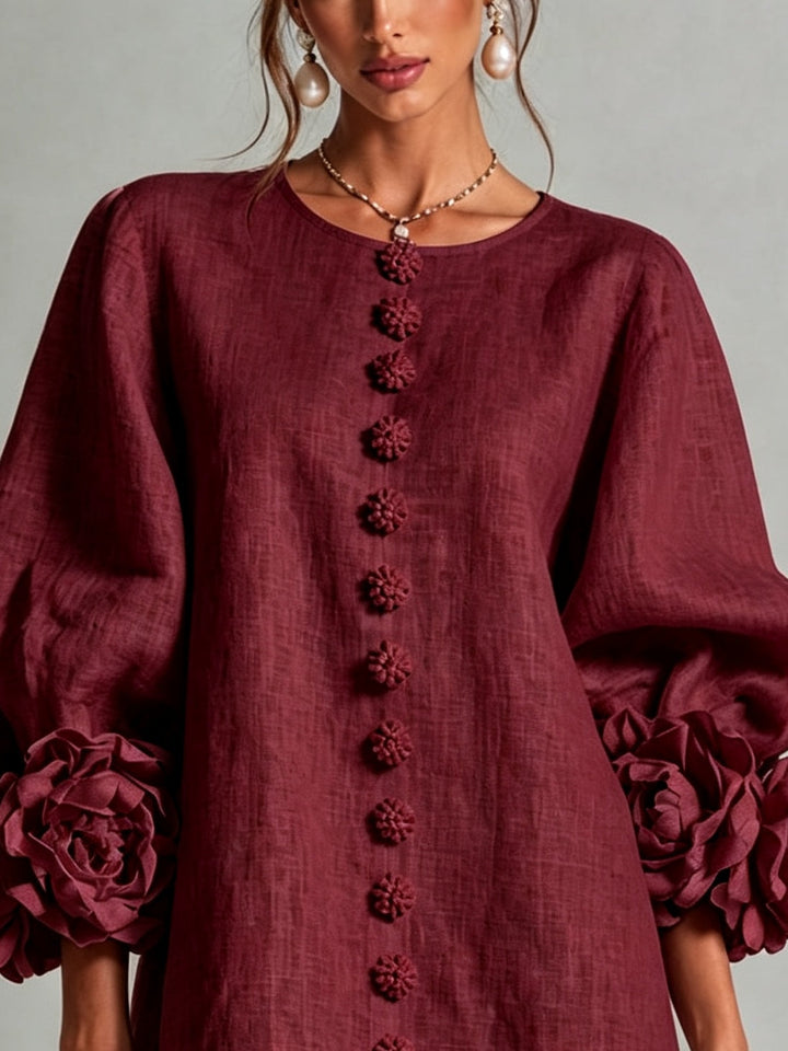 Annabel – Mini Dress with Rosette Detail Cuffs