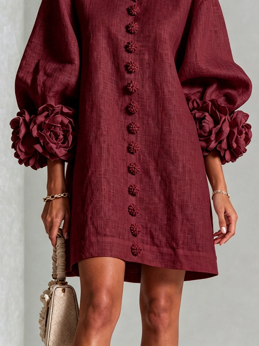 Annabel – Mini Dress with Rosette Detail Cuffs