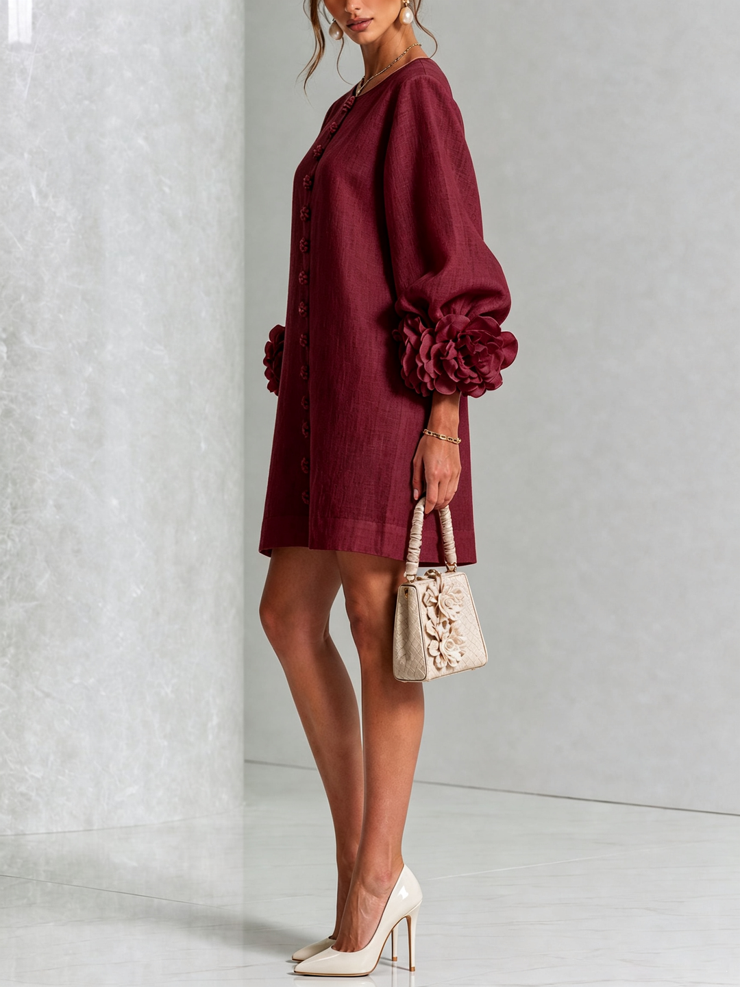 Annabel – Mini Dress with Rosette Detail Cuffs