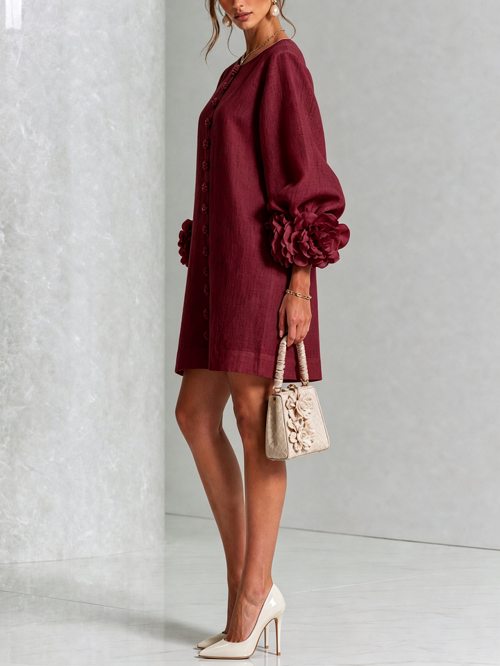 Annabel – Mini Dress with Rosette Detail Cuffs