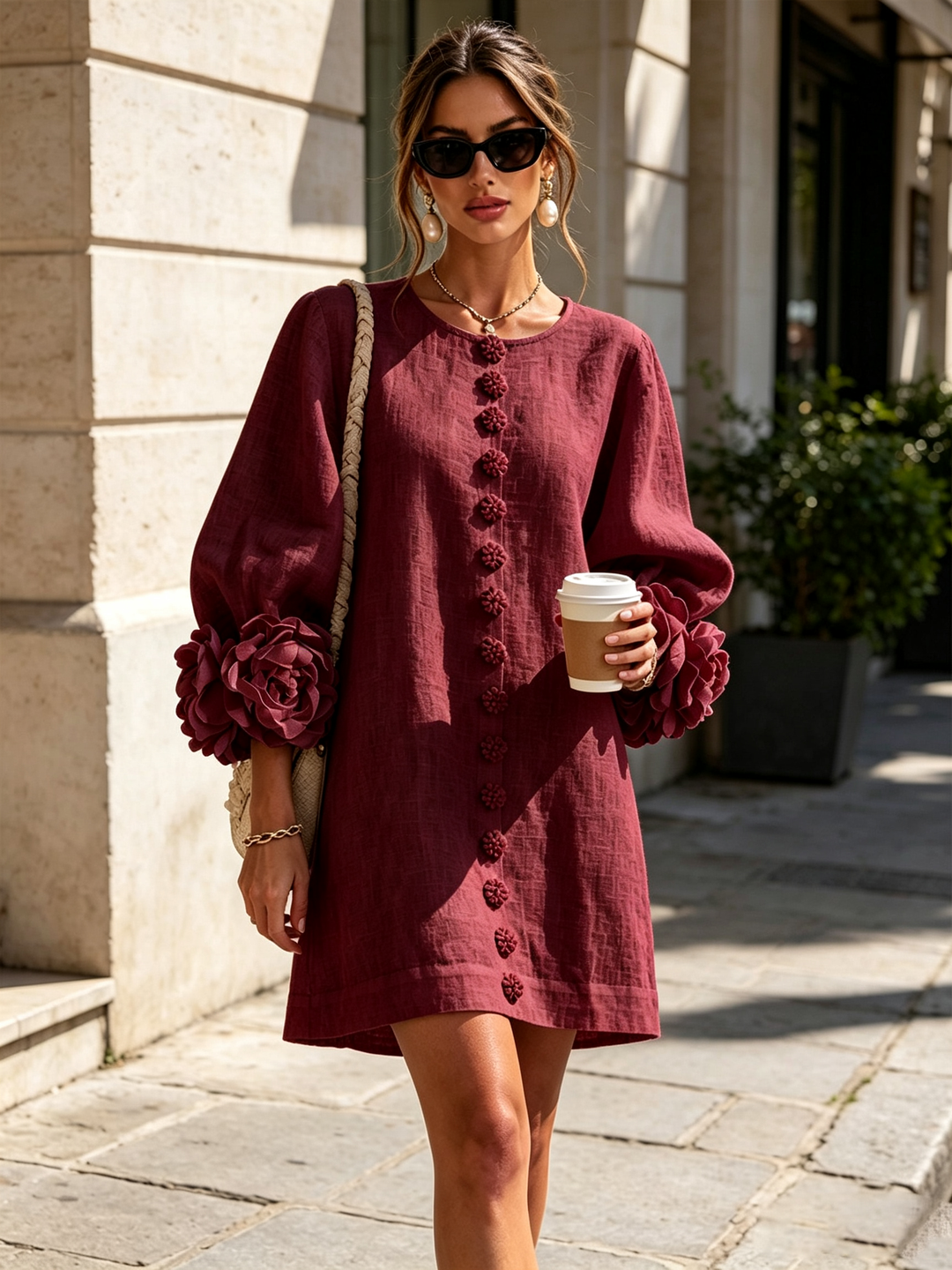 Annabel – Mini Dress with Rosette Detail Cuffs