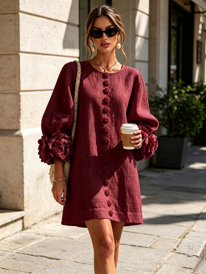 Annabel – Mini Dress with Rosette Detail Cuffs