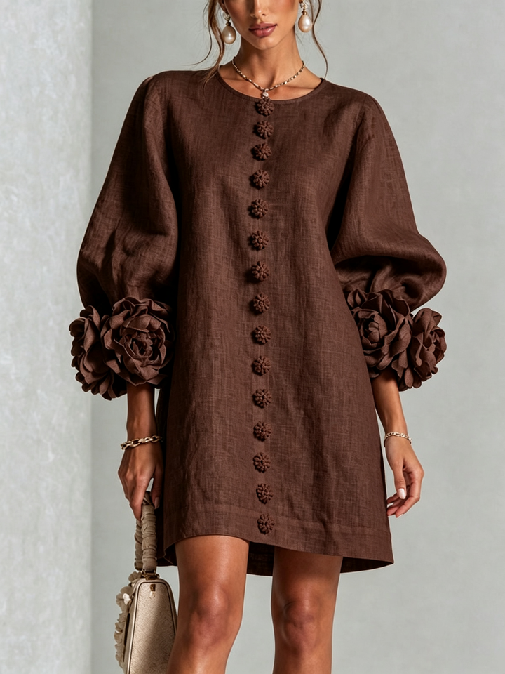 Fern – Button-Front Mini Dress with Floral Cuffs