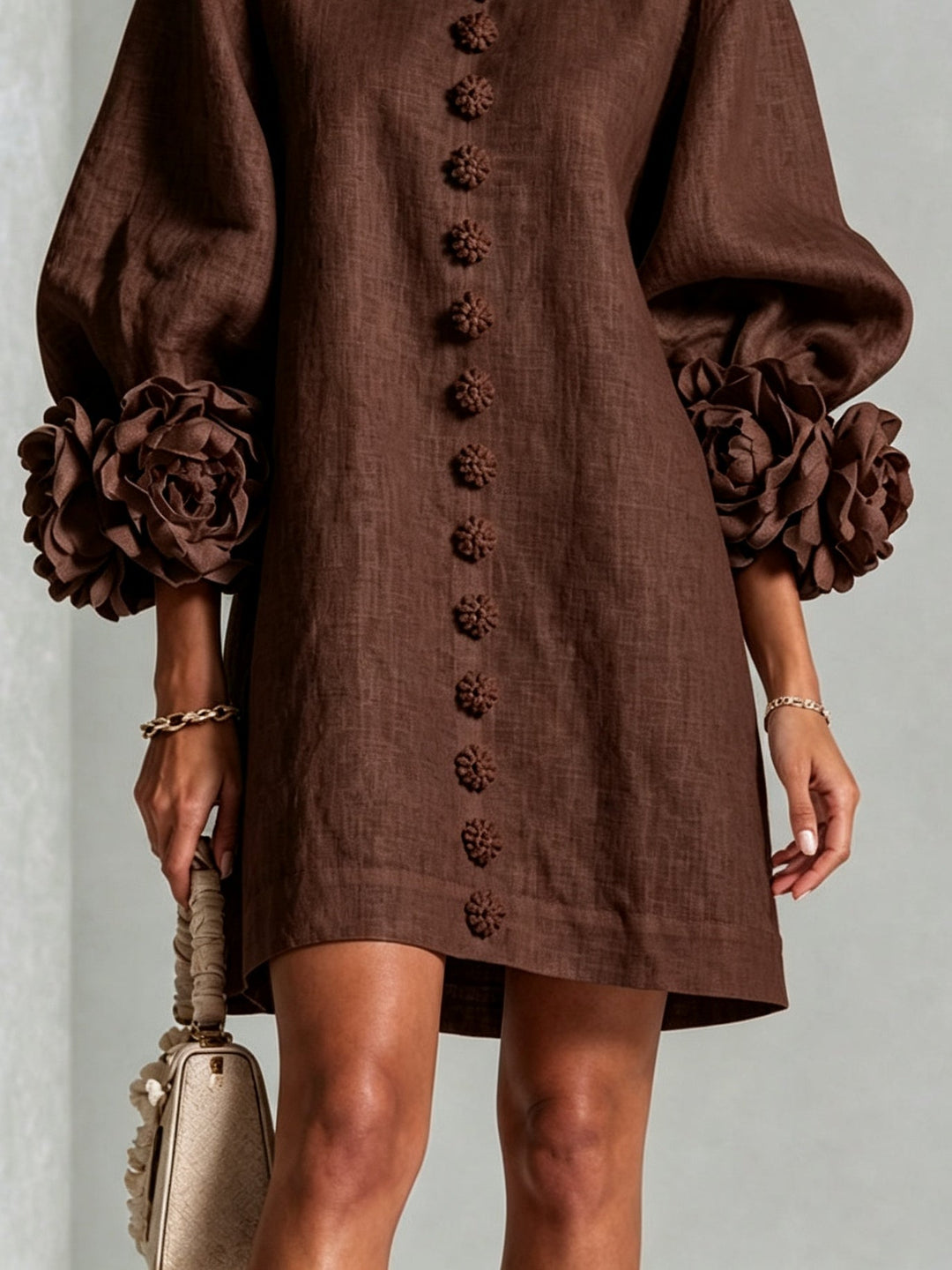 Daphne – Mini Dress with Rosette Detail Cuffs