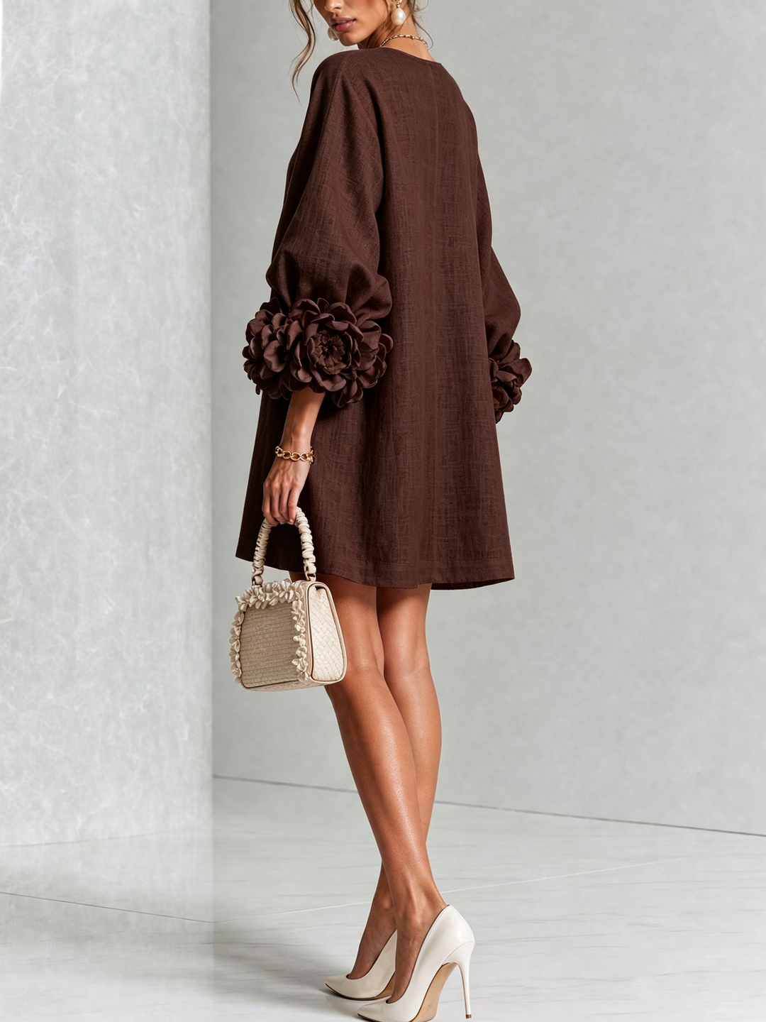 Daphne – Mini Dress with Rosette Detail Cuffs
