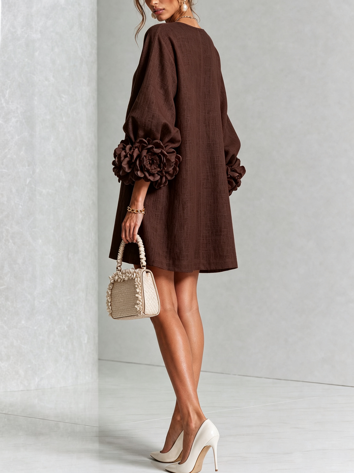 Daphne – Mini Dress with Rosette Detail Cuffs