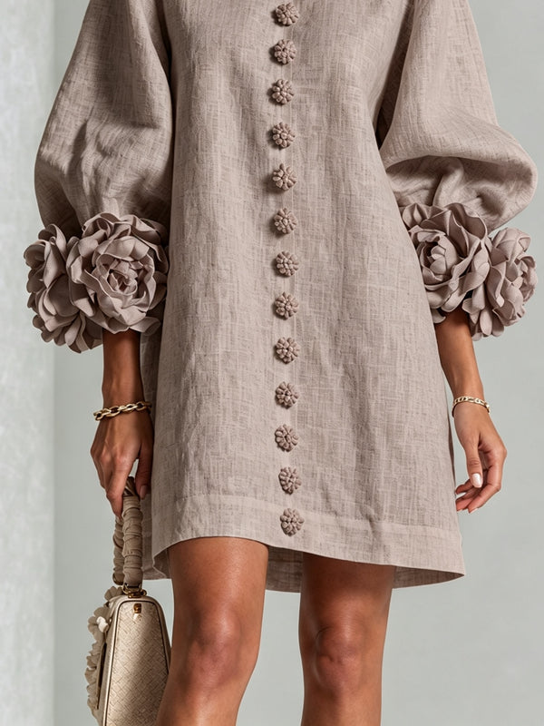 Lila – Mini Dress with Floral Detail Cuffs and Buttons