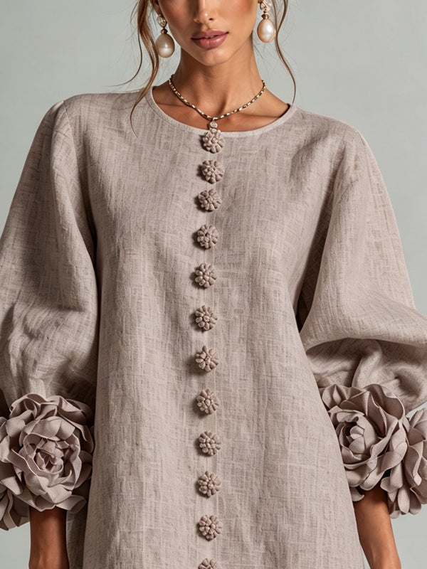 Lila – Mini Dress with Floral Detail Cuffs and Buttons