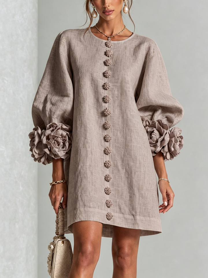 Lila – Mini Dress with Floral Detail Cuffs and Buttons