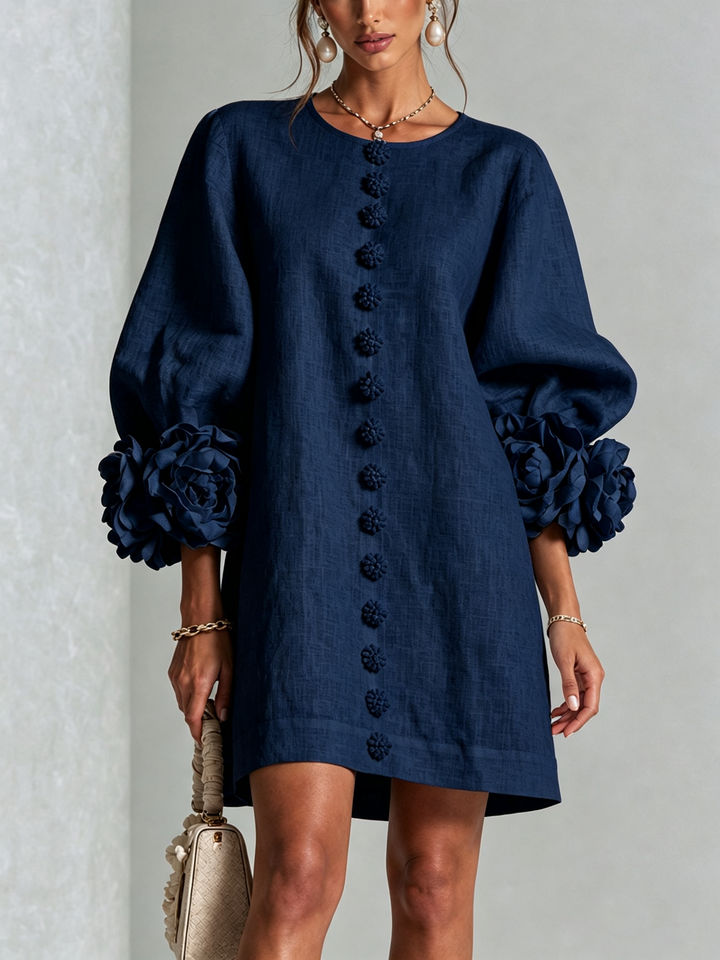 Eliza – Mini Dress with Rosette Trim Cuffs