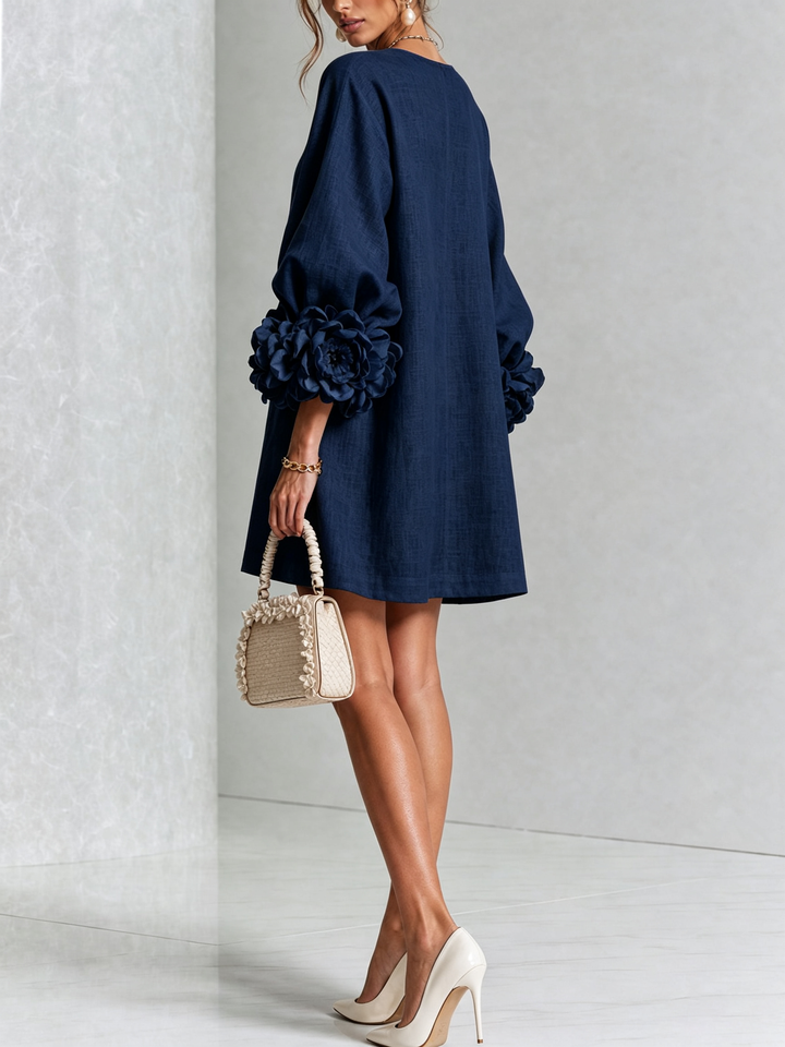 Fern – Button-Front Mini Dress with Floral Cuffs