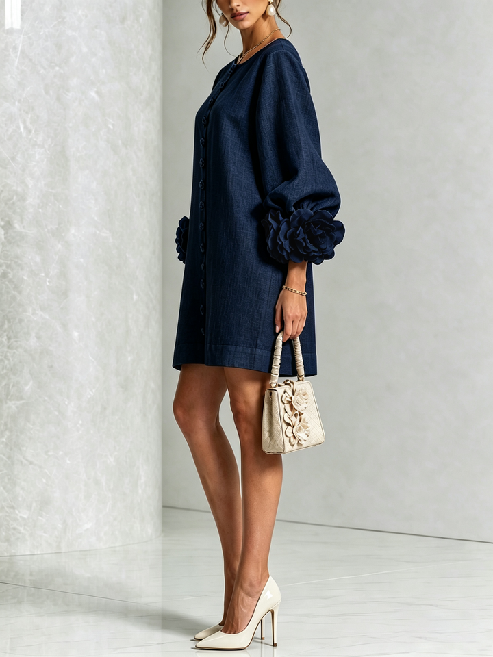 Eliza – Mini Dress with Rosette Trim Cuffs